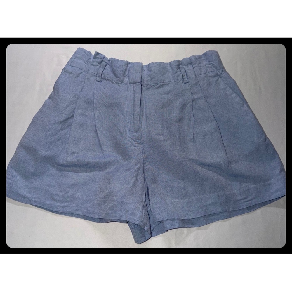 LOFT Shorts Womens 6 Blue Linen Blend Pleated Paperbag Summer